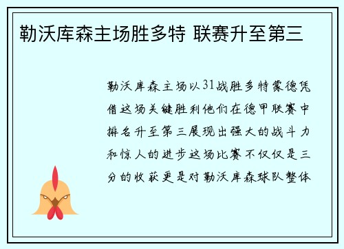 勒沃库森主场胜多特 联赛升至第三