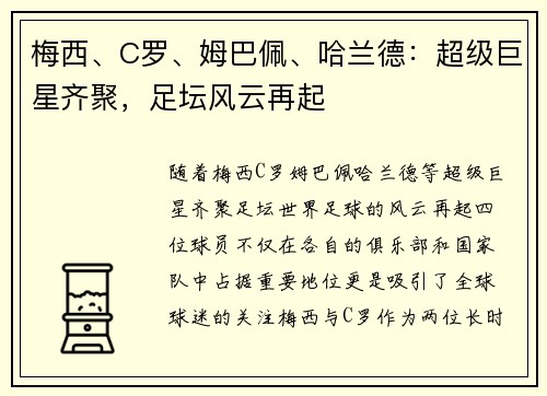 梅西、C罗、姆巴佩、哈兰德：超级巨星齐聚，足坛风云再起